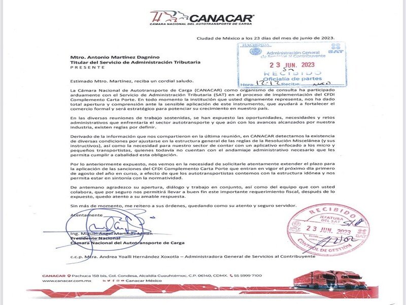 Canacar pide prórroga al SAT ante vulnerabilidad de pymes transportistas